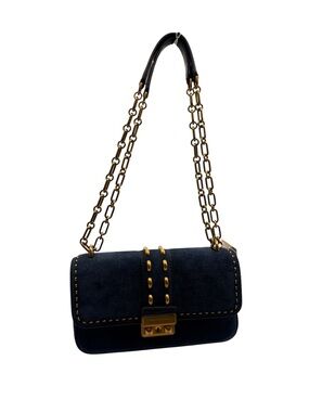 Michael Kors Navy Suede Shoulder Bag with Gold Chain Strap